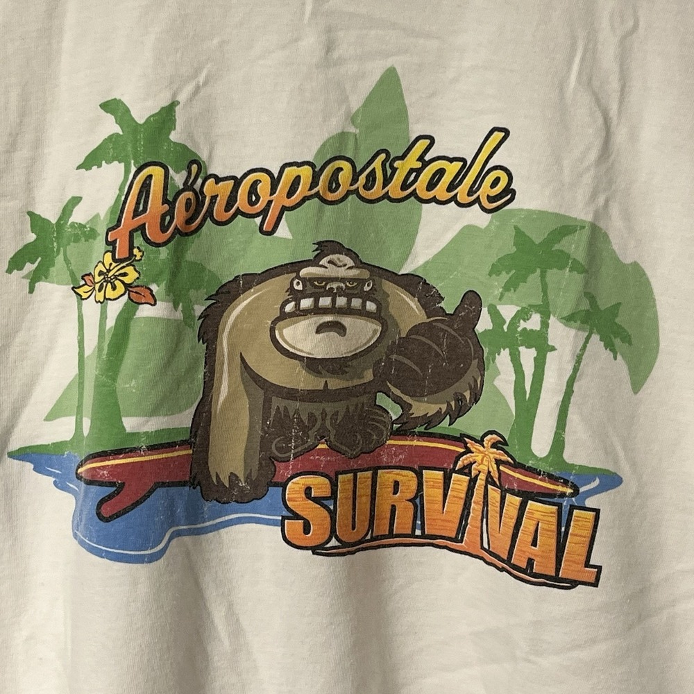 Vintage Y2K Aeropostale Shirt Small White Gorilla Survival Beach Surfing VTG GC‎